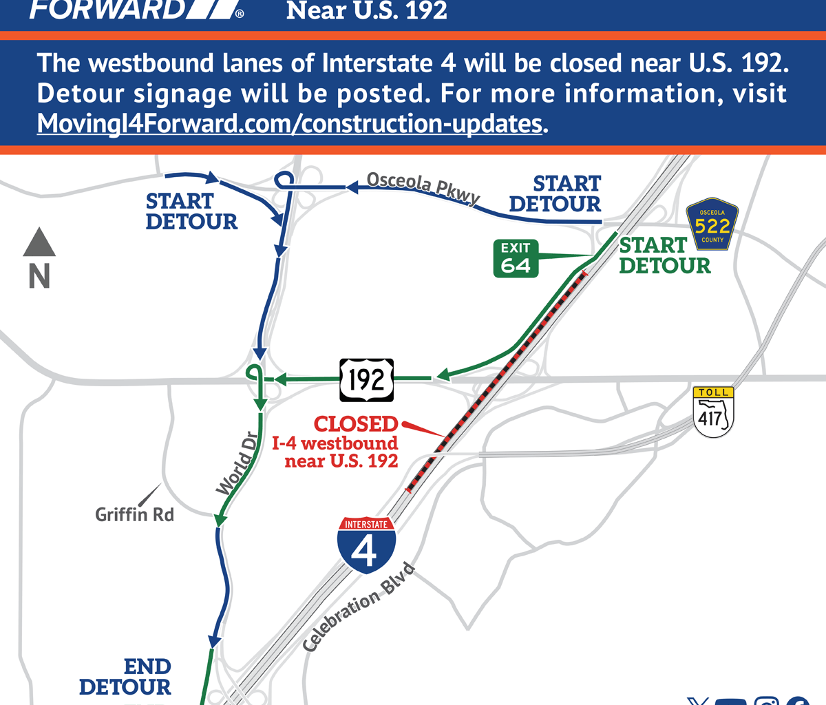 U.S. 192 to close overnight Monday as part of Moving I-4 Forward Program