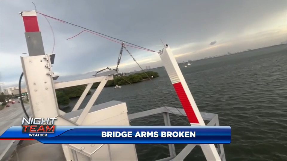 Strong gusts snap traffic arms on 79th St. Causeway drawbridge as heavy storm drenched South Florida - WSVN 7News | Miami News, Weather, Sports
