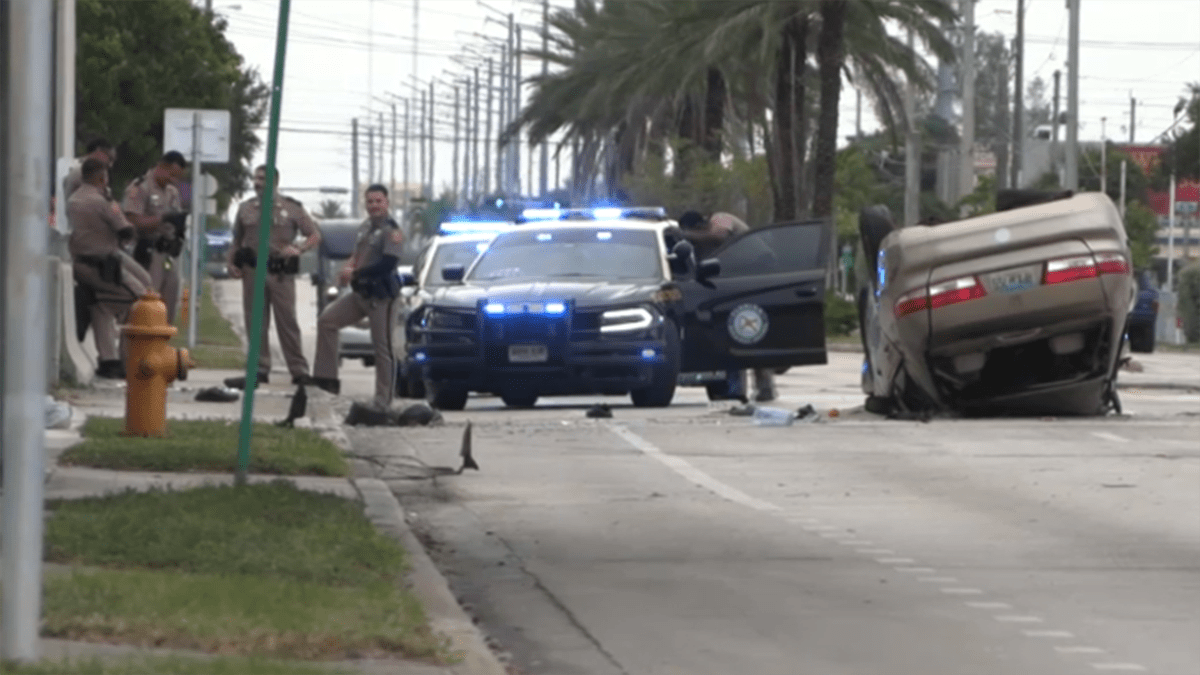 Pair caught after stolen car chase in Miami-Dade ends in rollover crash, FHP says – NBC 6 South Florida