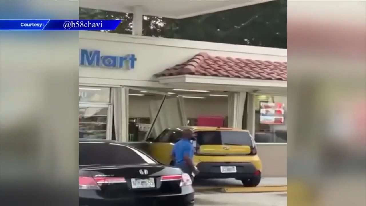 Driver OK after crashing through gas station storefront in Miami Gardens - WSVN 7News | Miami News, Weather, Sports