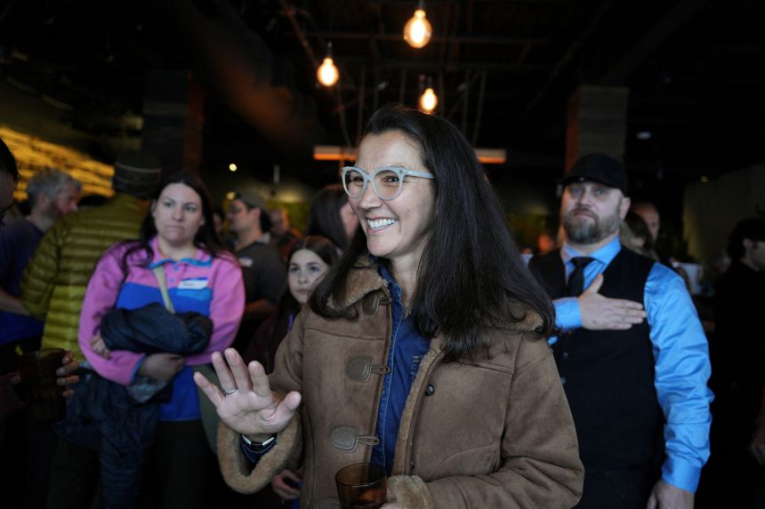 Mary Peltola launches her campaign as a Democratic candidate for Senate in Anchorage, Alaska, on January 17.