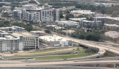 View from above showing several new housing developments in Jacksonville.