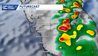 Scattered inland storms Monday; Stormy week ahead