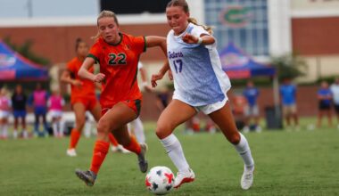 2026 University of Florida soccer team (front row from left): Iori Watanabe, Carlota Martins, Ella Petersen, Kelsey Smith, Emma Duval, Tatum Borman, Zoe Main, Sophia Sindelar, Adia Symmonds. Second row: Katie Johnston, Addison Dean, Lael Hill, Norah Abbott, Montelene Dymond, Kyra Taylor, Addy Hess, Nylah Norris, Mia Gray, Courtney Hogan. Back row: Assistant Coach Kerri Hanks Petersen, Associate Head Coach Jonathan Garbar, Charlotte Grim, Hannah Jibril, Conamora Ndana, Skye Barnes, Jayden Emmanuel, Paloma Peña, Paris Bice, Lena Bailey, Avery Upton, Breahn Fisher, Head Coach Nick Zimmerman, Assistant Coach David Styles