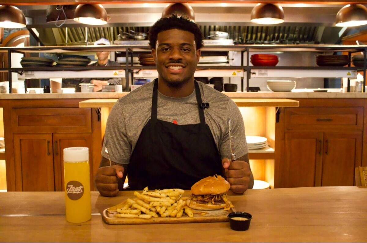 Miami Hurricanes’ defensive lineman Justin Scott partnered with Red Rooster Overtown on a new menu item that pays tribute to his favorite meal growing up. The J Scott Burger will use ingredients from the nearby Dunn’s Overtown Farm.