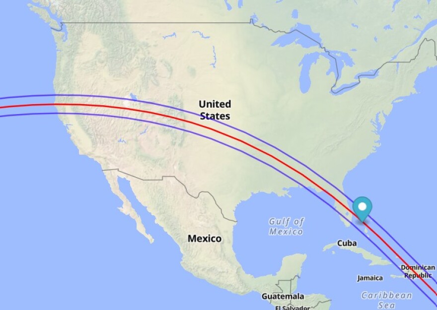 Map of the total solar eclipse on August 12, 2045.