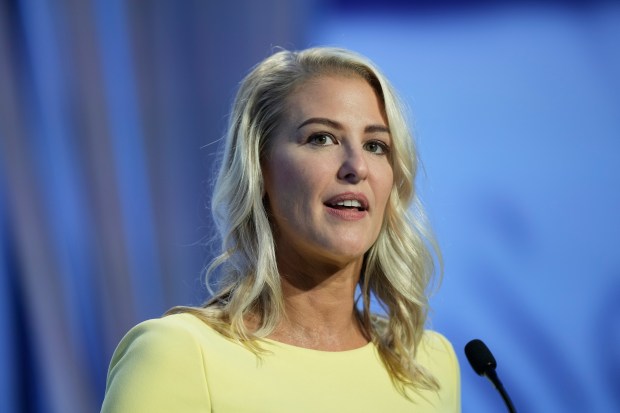 Bridget Ziegler speaks at the Moms for Liberty meeting in Philadelphia on July 1, 2023. Ziegler, a Sarasota School Board member who isn't running for reelection, is a co-founder of Moms for Liberty group, which saw shrinking influence in last week's election. (AP Photo/Matt Rourke, file)