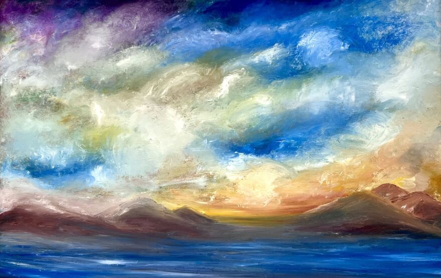 Included in the exhibition is 'Soaring Over the Hills' by Wendy White.