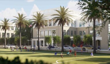 Rendering of the planned St. John’s Episcopal Day School expansion in Hyde Park showing the new school building, campus spaces and student areas.