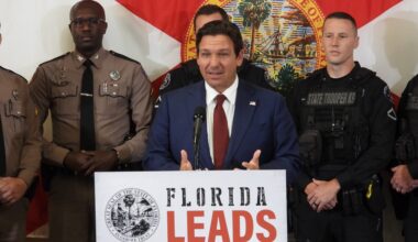 Governor Ron DeSantis in Tampa // Chris Young, WMNF News, 5/12/2025