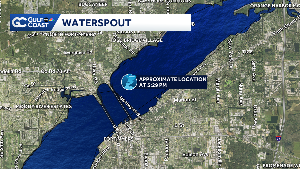 Waterspout reported over Caloosahatchee River in downtown Fort Myers thunderstorm