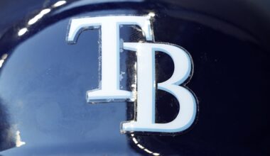 Aug 9, 2022; Milwaukee, Wisconsin, USA; The Tampa Bay Rays logo on a batting helmet prior to the game against the Milwaukee Brewers at American Family Field. Mandatory Credit: Jeff Hanisch-USA TODAY Sports