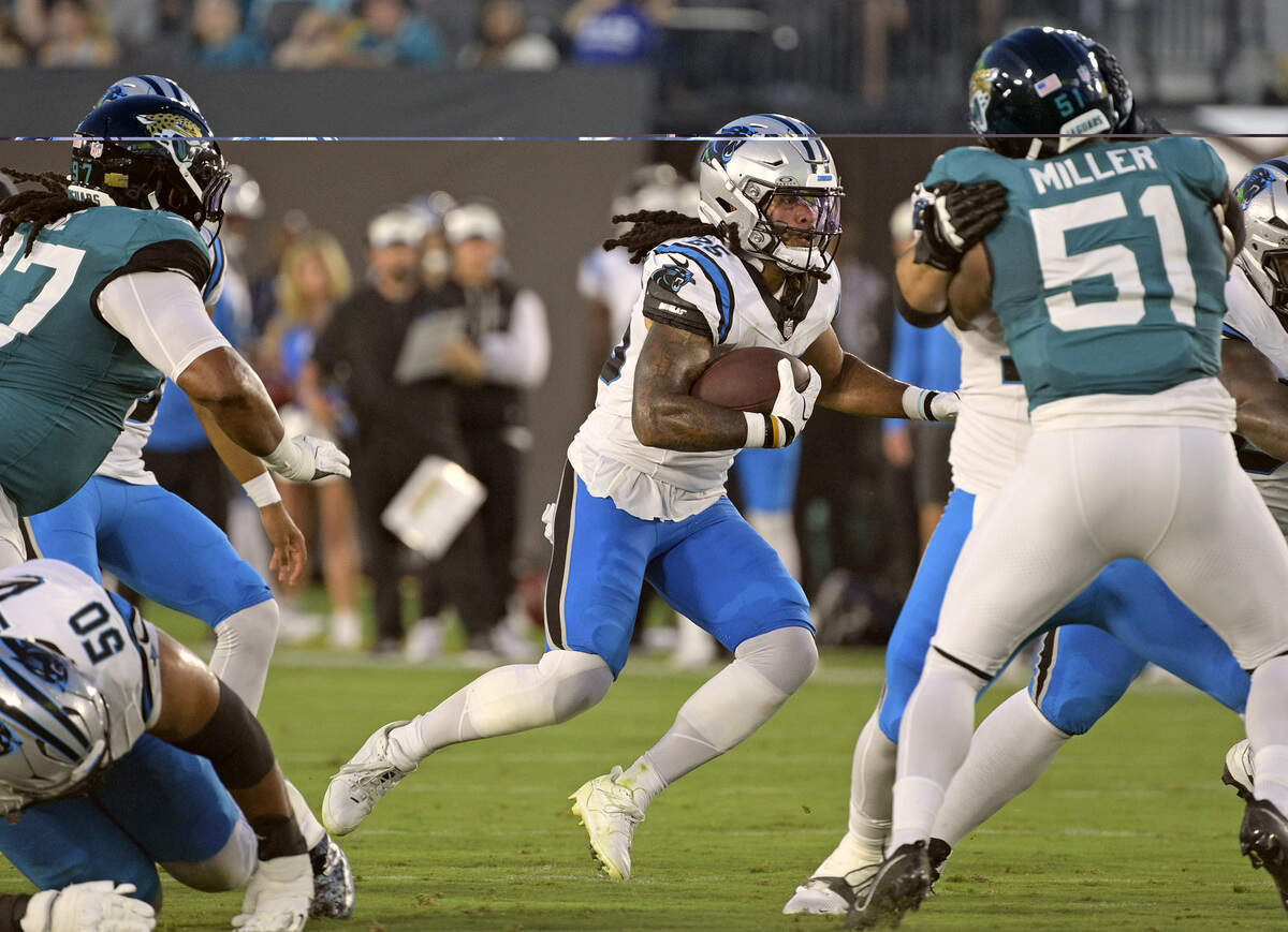 Carolina Panthers running back Jonathon Brooks runs the ball during the first quarter against the Jacksonville Jaguars at EverBank Stadium in Jacksonville, Fla., on Friday.