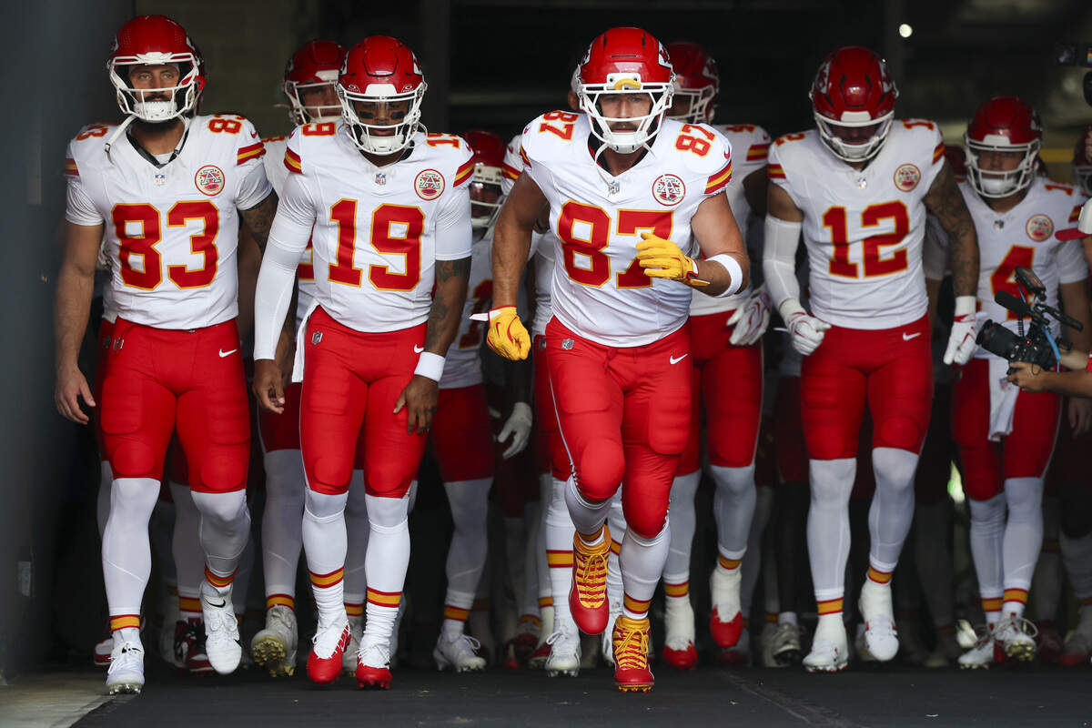 The Kansas City Chiefs take the field for a preseason game against the Tampa Bay Buccaneers at Raymond James Stadium in Tampa on Saturday, Aug. 22, 2026.