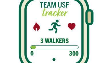 Fitness watch tracker showing 3 total Team USF walkers registered