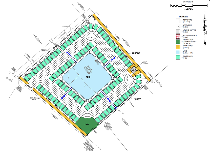 A rendering shows the proposed layout for the 110-unit development at 7401 Old Kings Road S., the former site of Kings Trail Elementary School.