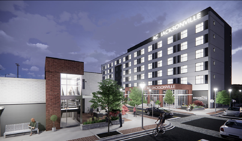 A six-story AC Hotel by Marriott is planned in the 800 block of Dora Street in Downtown Jacksonville. The project comprises the hotel structure on one side of the street and a two-story parking deck on the other.