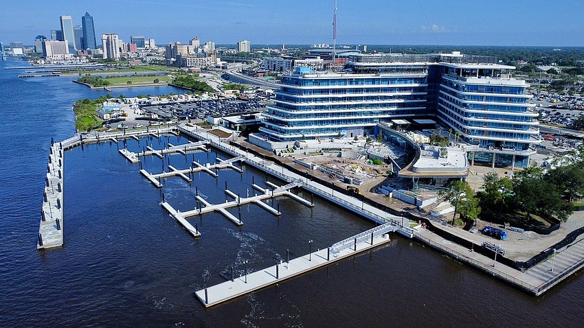 An aerial view of Met Park Marina and the Four Seasons Hotel & Residences.