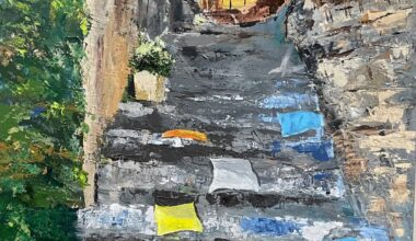 Paintings by Midge Scelzo take viewers on a walk through the textures and colors of old Europe.