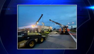Dump truck hits guardrail, spills sand on Palmetto Expressway in Miami Lakes, shutting down NB ramp - WSVN 7News | Miami News, Weather, Sports