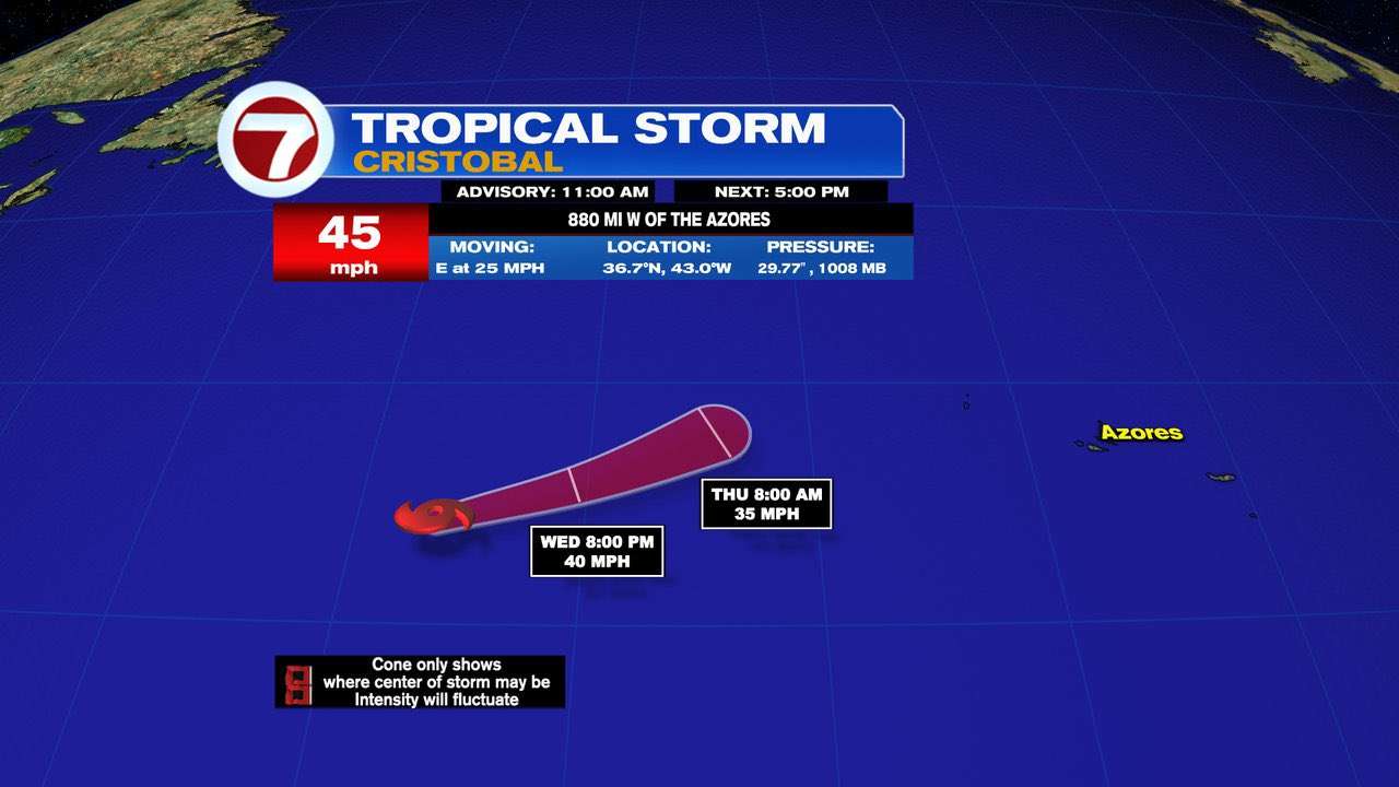 Tropical Storm Cristobal forms in the Atlantic Ocean well away from the Azores - WSVN 7News | Miami News, Weather, Sports