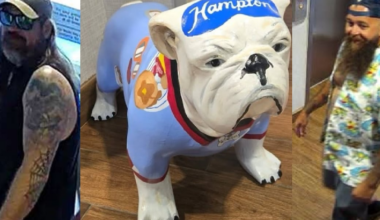 WHO ARE WE? Two men wanted for questioning after bulldog statue stolen from Jacksonville hotel