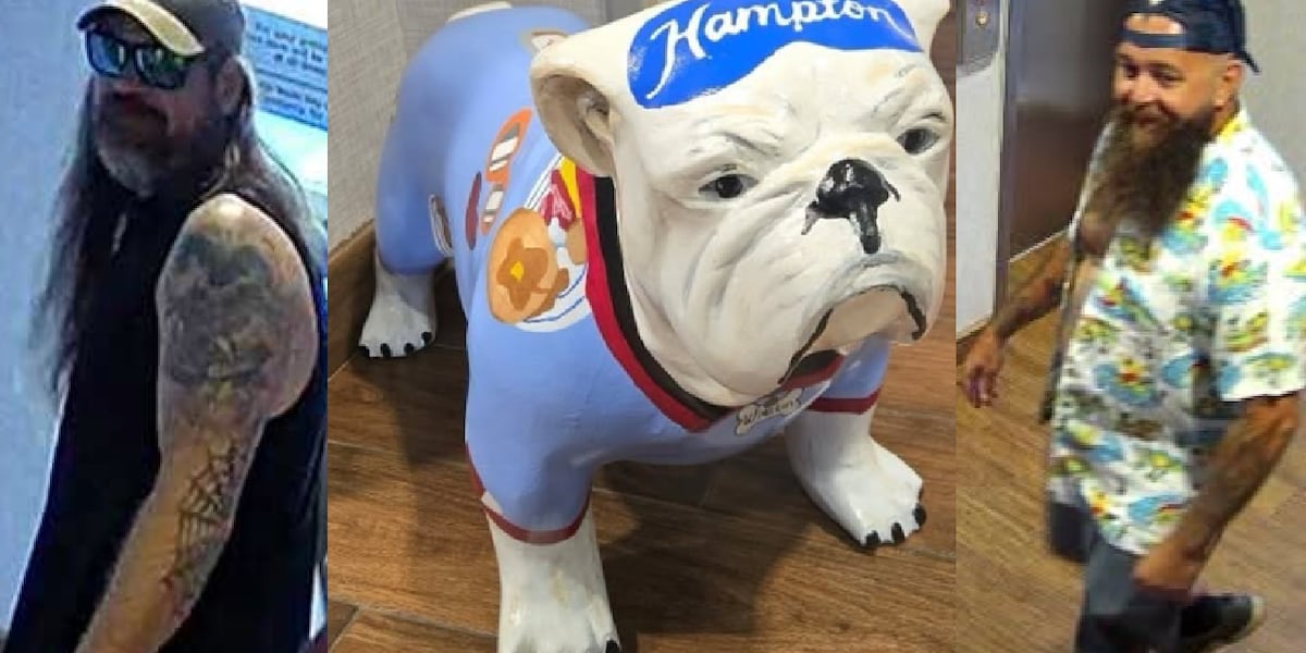WHO ARE WE? Two men wanted for questioning after bulldog statue stolen from Jacksonville hotel