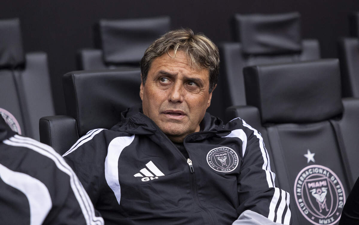 Inter Miami manager Guillermo Hoyos looks on before his team plays against Atlético San Luis in their Leagues Cup 2026 soccer match at Nu Stadium on Wednesday, Aug. 5, 2026, in Miami, Fla.