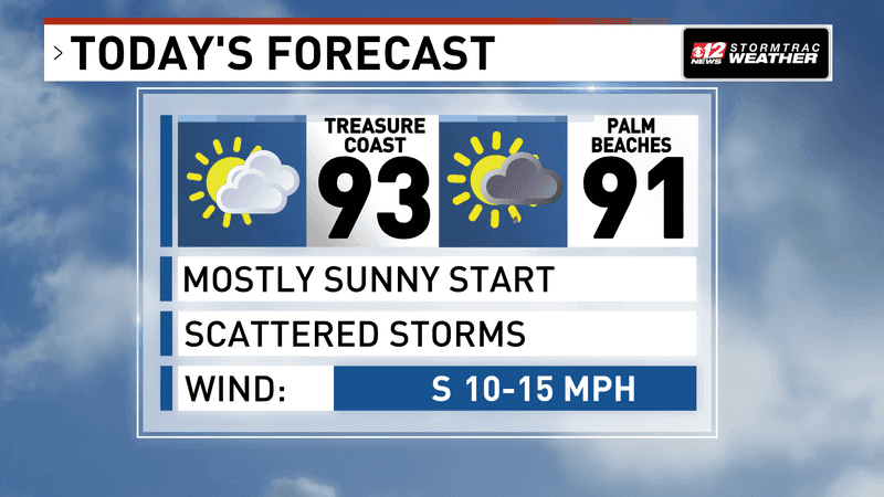 {p}Scattered to numerous thunderstorms will develop across South Florida this afternoon and evening, with an isolated strong to severe storm possible. (WPEC){/p}
