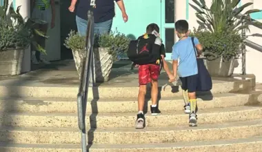 Students walk up the steps at Atlantic Beach Elementary School