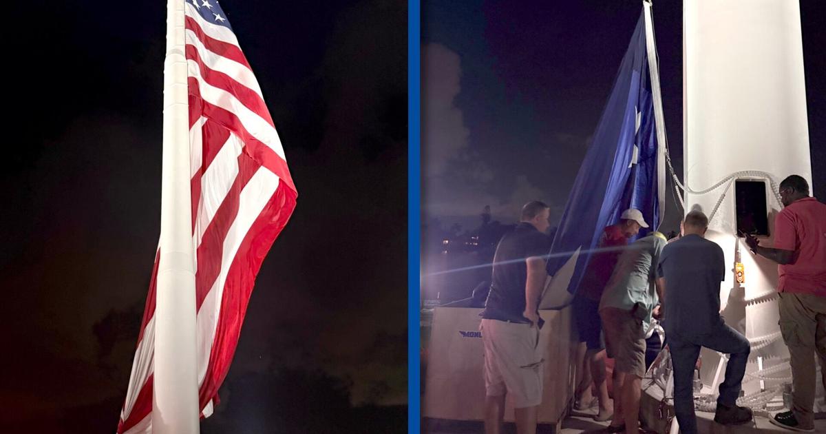 Cape Coral's 250-foot American flag returns after damage forced it down | Lee County