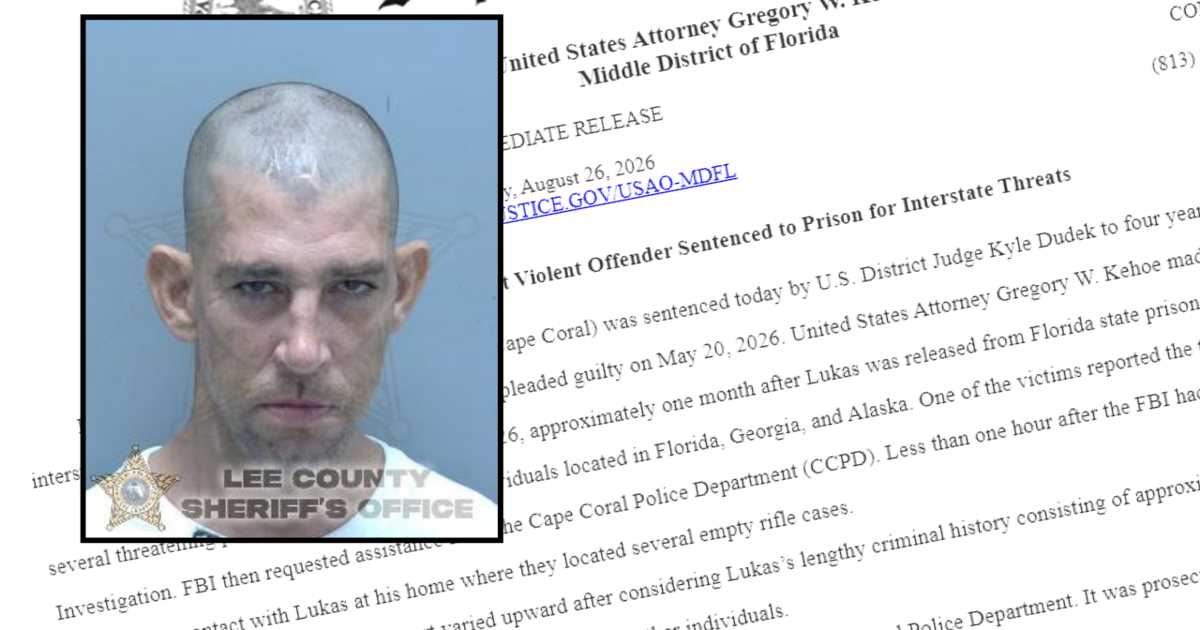 Cape Coral man sentenced for threatening to kill people in 3 states: DOJ | Lee County