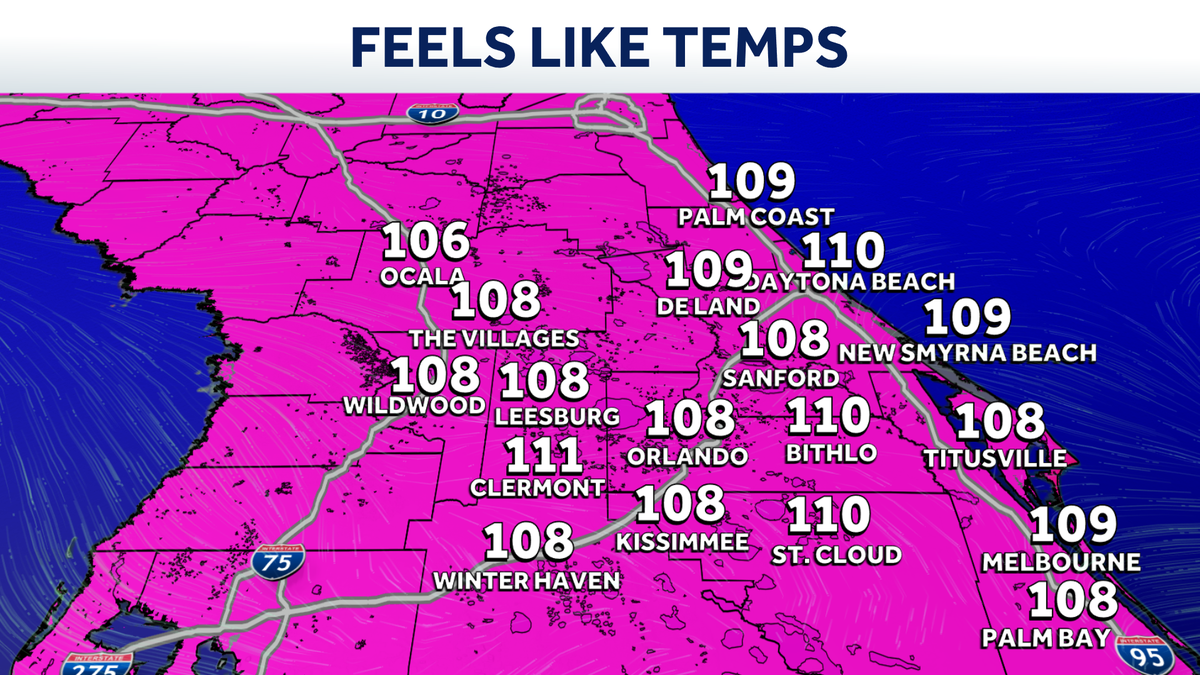 Feels-like temps reaching 111 degrees in Central Florida
