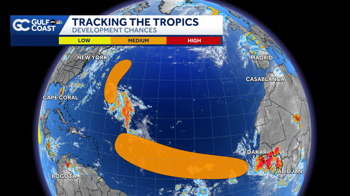 Two areas of interest now have a medium chance of development