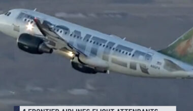 A Frontier Airlines flight headed to Fort Lauderdale was met by emergency medical responders after four of the five flight attendants reportedly became sick during the flight. The flight took off from Cleveland then, midair, the pilots contacted air traffic control and requested medical responders to meet the plane when it landed. The pilot reported that all of the flight attendants had headaches — and four were feeling nauseous, but the mystery didn’t end there. #frontierairlines #plane #flight #sick #health