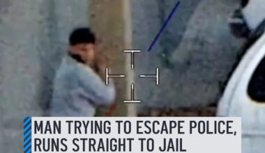 Video shows a fleeing car theft suspect running straight to a Florida jail, authorities said. The Orange County Sheriff's Office on Friday released the footage of the incident that began when the suspect allegedly stole a Chevy Impala. Dashcam video and aerial footage shows deputies tracking down the car. #florida #jail #police #dashcam