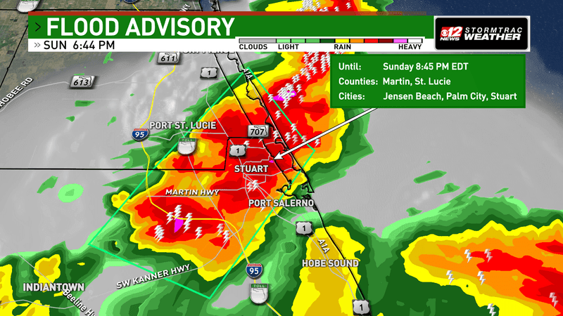 A Flood Advisory is in effect for Martin and St. Lucie Counties until 8:45 p.m. (WPEC)