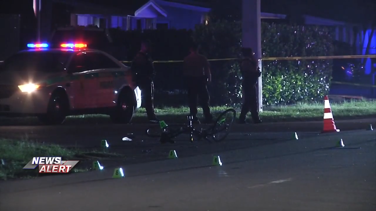 Crash involving car and bicyclist shuts down part of SW Miami-Dade road - WSVN 7News | Miami News, Weather, Sports