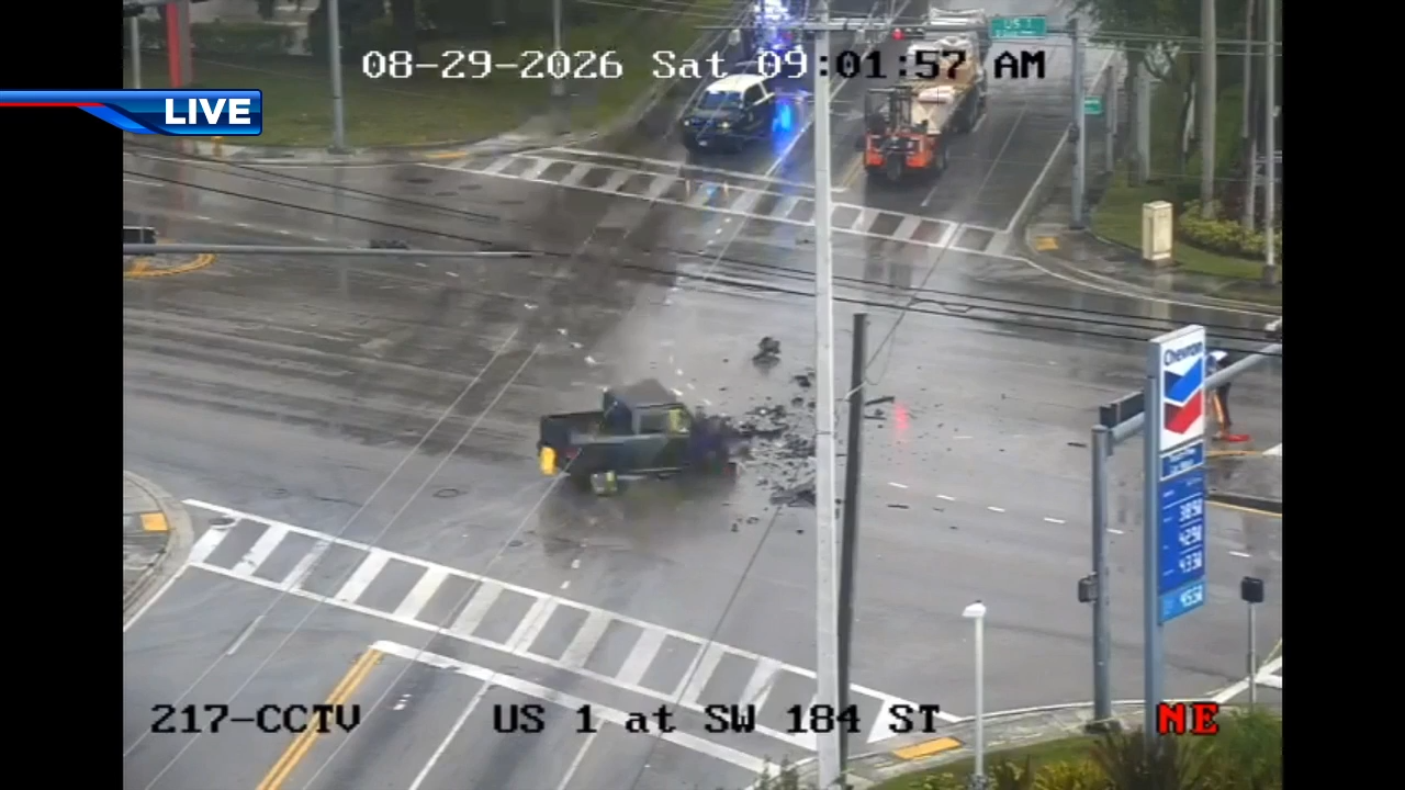 1 dead after collision between pickup truck and semi-truck on US 1, shutting down roadway between SW 183rd St. and 186th St. in SW Miami-Dade - WSVN 7News | Miami News, Weather, Sports