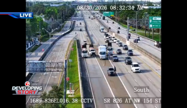 Crash briefly shuts down main lane of NW 154th St. and SR 826 in Miami Lakes - WSVN 7News | Miami News, Weather, Sports