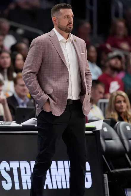Mar 11, 2026; Charlotte, NC, USA; Florida State Seminoles head coach Luke Loucks during the first half against the California Golden Bears at Spectrum Center. Mandatory Credit: Jim Dedmon-Imagn Images