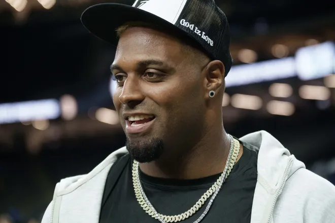 Aug 15, 2026; New Orleans, Louisiana, USA; New Orleans Saints defensive lineman Cameron Jordan walks the sideline before a game against the Jacksonville Jaguars at Caesars Superdome. Mandatory Credit: Matthew Hinton-Imagn Images