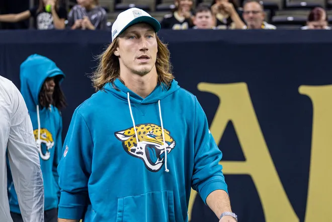 Aug 15, 2026; New Orleans, Louisiana, USA; Jacksonville Jaguars quarterback Trevor Lawrence (16) walks out the tunnel against the New Orleans Saints at Caesars Superdome. Mandatory Credit: Stephen Lew-Imagn Images