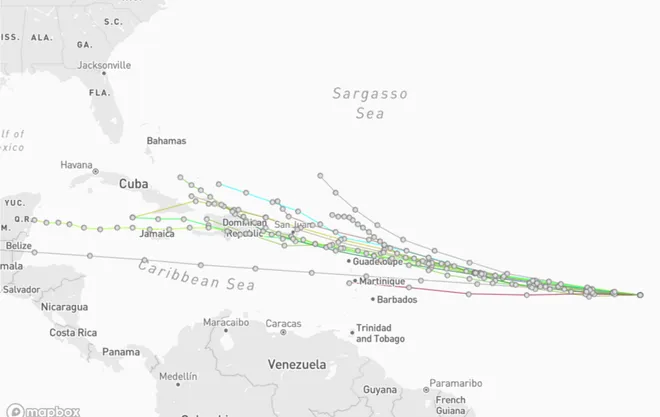 Spaghetti models for Tropical Storm Dolly.