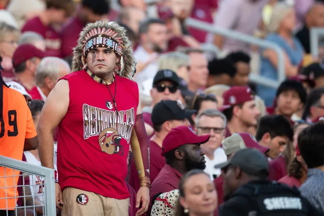 Florida State fans cheer on the Seminoles as they defeat New Mexico State in the first home game of the season on Saturday, Aug. 29, 2026.