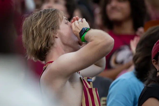 Florida State fans cheer on the Seminoles as they defeat New Mexico State in the first home game of the season on Saturday, Aug. 29, 2026.