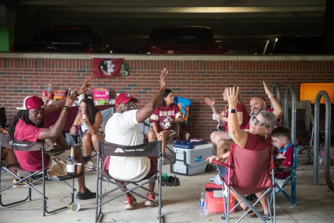 Florida State fans gather in the parking lots on campus to tailgate before the Seminoles kickoff the first home game of the season against New Mexico State on Saturday, Aug. 29, 2026.