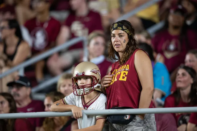 Florida State fans cheer on the Seminoles as they defeat New Mexico State in the first home game of the season on Saturday, Aug. 29, 2026.