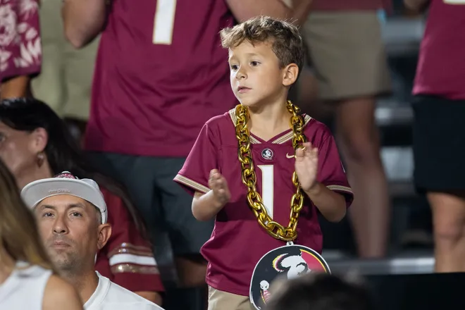 Florida State fans cheer on the Seminoles as they defeat New Mexico State in the first home game of the season on Saturday, Aug. 29, 2026.