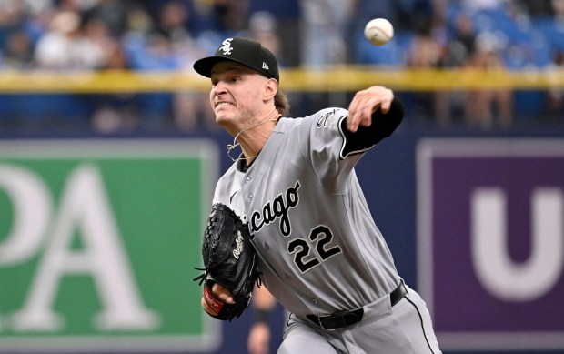 White Sox lefty Noah Schultz delivers against the Rays in the second inning Saturday, Aug. 1, 2026, in St. Petersburg, Fla. (Jason Behnken/AP)